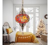 ITOSUI Suspension Style Turc (13 Couleurs), Suspension mosaïque, Globe en vitrail Multicolore de 15 cm, Lustre décoratif, luminaires Suspendus marocains pour Chambre, Rouge