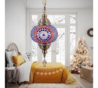 ITOSUI Suspension Style Turc (13 Couleurs), Suspension mosaïque, Globe en vitrail Multicolore de 15 cm, Lustre décoratif, luminaires Suspendus marocains pour Chambre, Bleu et Rouge.