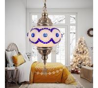 ITOSUI Suspension Style Turc (13 Couleurs), Suspension mosaïque, Globe en vitrail Multicolore de 15 cm, Lustre décoratif, luminaires Suspendus marocains pour Chambre, Blanc et Bleu.