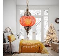 ITOSUI Suspension Style Turc (13 Couleurs), Suspension mosaïque, Globe en vitrail Multicolore de 15 cm, Lustre décoratif, luminaires Suspendus marocains pour Chambre, Orange.