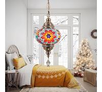 ITOSUI Suspension Style Turc (13 Couleurs), Suspension mosaïque, Globe en vitrail Multicolore de 15 cm, Lustre décoratif, luminaires Suspendus marocains pour Chambre, Rouge et Bleu.