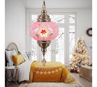 ITOSUI Suspension Style Turc (13 Couleurs), Suspension mosaïque, Globe en vitrail Multicolore de 15 cm, Lustre décoratif, luminaires Suspendus marocains pour Chambre, Rose