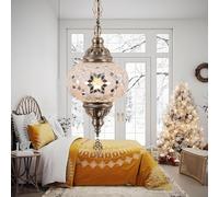 ITOSUI Suspension Style Turc (13 Couleurs), Suspension mosaïque, Globe en vitrail Multicolore de 15 cm, Lustre décoratif, luminaires Suspendus marocains pour Chambre, Blanc