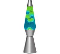 itotal Lampe à lave Spaceship – Effet bulles, rétro-moderne, base argentée, liquide bleu cire verte