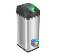 iTouchless Poubelle automatique de 49 Litres avec filtre absorbant les odeurs et verrouillage du couvercle, alimentation par piles ou adaptateur secteur non inclus, noir/acier inoxydable