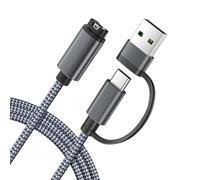 Itramax 2-en-1 USB C Cable de Charge pour Montre Garmin 1.2M,1 Pièces,Chargeur Cordon pour Garmin Fenix 8 E 7 7X 7S Sapphire Solar,Vivoactive 6 5 4,Forerunner 970 965 955 570 265 255 165 55 45 - Gris