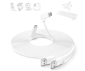 Itramax Câble d'alimentation USB C Plat 3M Lot de 2,Rallonge USB A vers USBC avec connecteur Angle Droit 90° pour caméra de Surveillance pour Blink Outdoor 4/Mini 2 2K+,eufy S340,Ring Pan-Tilt,Blanc