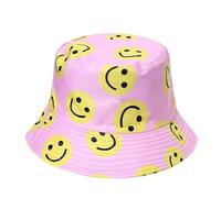 ITRAT Bob d'été réversible Unisexe imprimé Double Face en Coton pour Soleil, Plage, pêcheur, Chasse, randonnée, Camping, Plein air, Smiley Rose, Taille Unique