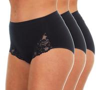 ITRAT® Lot de 3 culottes bikini maxi romance avec dentelle taille haute en coton respirant pour femme, Noir , 46