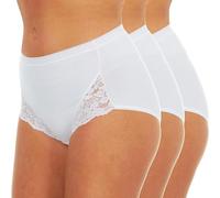 ITRAT® Lot de 3 culottes bikini maxi romance avec dentelle taille haute en coton respirant pour femme, blanc, 42