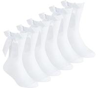 ITRAT® Lot de 3 paires de chaussettes mi-mollet avec nœud pour uniforme scolaire, fête, tenue décontractée, en coton majoritaire pour la rentrée scolaire, blanc, 11-14 ans
