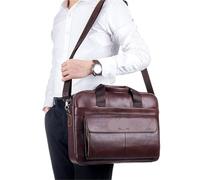 ITRHJTGP Cartable Homme Sac for hommes en cuir véritable porte-documents for ordinateur portable 14 Messenger portefeuille d'affaires for Document A4(Coffee)