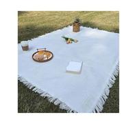 ITRHJTGP Couverture Pique Nique Couverture de Pique-Nique avec Pompon, Tapis de Camping, Tapis de pelouse for Voyage en Plein air, Nappe en Tricot Portable, Couvre-lit for Sieste(White,90x180cm)