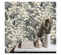ITRHJTGP Papier Peint Papier peint floral rétro noir en PVC for décoration murale de maison, motif floral vintage, autocollant en vinyle for armoire de cuisine(44cmx150cm)