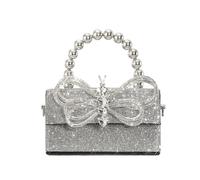 ITRHJTGP Pochette à Strass Scintillante Sac à main de soirée for femmes, boîte nœud en diamants, strass, perles, sac bandoulière brillant, petit rabat(Black leather Small)