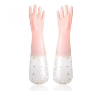 ITRHJTGP Rubber Gloves Lot de 5 paires gants vaisselle longs en caoutchouc imperméables avec cordon serrage, réutilisables, gant nettoyage à fleurs pour le nettoyage de la cuisine(Pink)