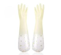 ITRHJTGP Rubber Gloves Lot de 5 paires gants vaisselle longs en caoutchouc imperméables avec cordon serrage, réutilisables, gant nettoyage à fleurs pour le nettoyage de la cuisine(Yellow)