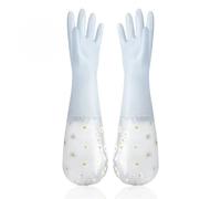 ITRHJTGP Rubber Gloves Lot de 5 paires gants vaisselle longs en caoutchouc imperméables avec cordon serrage, réutilisables, gant nettoyage à fleurs pour le nettoyage de la cuisine(Blue)