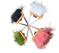 ITRHJTGP Sac à Plumes Sac à main en plumes avec cadre bois for femme, sac chaîne, fourre-tout, de luxe for(Pink)