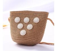 ITRHJTGP Sac en Paille Bandouliere pour Dame Mignon enfants paille sacs à bandoulière fleur bébé filles petit seau sac garçons Mini porte-monnaie plage main(Pearl brown)
