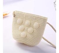 ITRHJTGP Sac en Paille Bandouliere pour Dame Mignon enfants paille sacs à bandoulière fleur bébé filles petit seau sac garçons Mini porte-monnaie plage main(Pearl white)