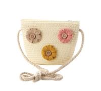 ITRHJTGP Sac en Paille Bandouliere pour Dame Mignon enfants paille sacs à bandoulière fleur bébé filles petit seau sac garçons Mini porte-monnaie plage main(FlowerB white)