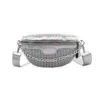 ITRHJTGP Sacs à Strass Mode strass taille Packs femmes PU poitrine sac décontracté fermeture éclair brillant poitrine téléphone Pack dame léger sac à bandoulière for voyage(Silver)