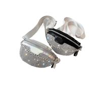 ITRHJTGP Sacs à Strass Mode strass taille Packs femmes PU poitrine sac décontracté fermeture éclair brillant poitrine téléphone Pack dame léger sac à bandoulière for voyage(Black)