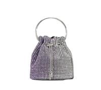 ITRHJTGP Sacs à Strass Pochette de soirée à pompon en diamant, sac seau à poignée ronde en cristal, sacs à main avec chaîne en strass, sac de fête de mariage(Purple and Silver)
