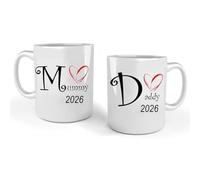 iTRONiK Love Heart Mummy and Daddy 2026 Lot de tasses blanches pour les nouveaux parents 325 ml