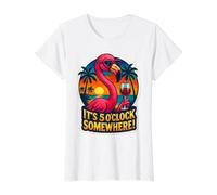 It's 5 O'Clock Somewhere Funny Flamingo Vintage Wine T-Shirt Graphique avec Valeur