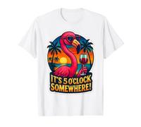 It's 5 O'Clock Somewhere Funny Flamingo Vintage Wine T-Shirt Graphique avec Valeur
