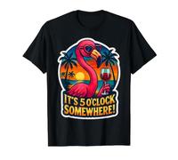 It's 5 O'Clock Somewhere Funny Flamingo Vintage Wine T-Shirt Graphique avec Valeur
