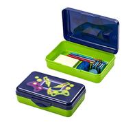 It's Academic Trousse à Crayons avec règle et Taille-Crayon, Plastique Durable, pour Fournitures Scolaires et de Bureau, Motif Jeu Bleu