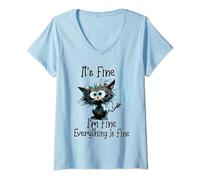 It's Fine I'm Fine Everything Is Fine / Funniest Feline Cats T-Shirt avec Col en V