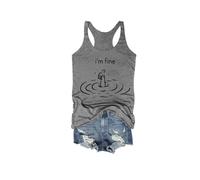 It's Fine I'm Fine Everything is Tank Top T-shirt graphique amusant pour femme Gilet ample décontracté Cami, gris, XL