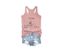 It's Fine I'm Fine Everything is Tank Top T-shirt graphique amusant pour femme Gilet ample décontracté Cami, Rose, XXL