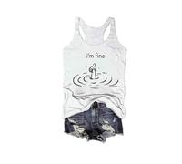 It's Fine I'm Fine Everything is Tank Top T-shirt graphique amusant pour femme Gilet ample décontracté Cami, Blanc., XXXL