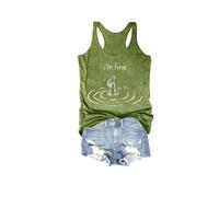 It's Fine I'm Fine Everything is Tank Top T-shirt graphique amusant pour femme Gilet ample décontracté Cami, vert, XXXL