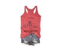 It's Fine I'm Fine Everything is Tank Top T-shirt graphique amusant pour femme Gilet ample décontracté Cami, rouge, S
