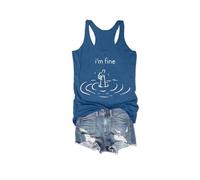 It's Fine I'm Fine Everything is Tank Top T-shirt graphique amusant pour femme Gilet ample décontracté Cami, bleu, S