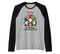 It's Fine We're Fine Everything is Fine Nain de Noël pour Enseignant Manche Raglan