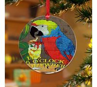 It's Five O'Clock Somewhere - Ornements à suspendre - Fleurs florales et feuilles d'ara - Disques ronds en acrylique transparent - Flamant rose tropical hawaïen Aloha - Pendentif pour décoration