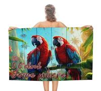 It's Five O'Clock Somewhere Serviette de plage en coton 78,7 x 139,7 cm Motif perroquet coloré Oiseau Mer Serviette de bain pour le bain, la plage, le spa, le pique-nique, la salle de bain, compacte