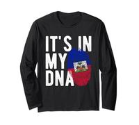 It's in My ADNA Drapeau Haiti Empreinte Digitale Manche Longue