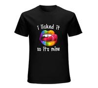 It's LGBT Rainbow It I Gay Yellow Mine So Lips Licked Pride Men's T-Shirt Unisex Black Cotton Hip Hop Print Tee Shirts M