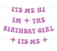 It's Me Hi I'm The Birthday Girl It's Me Bannière, Brillante Guirlande à Suspendre Décoration de Fête d'Anniversaire pour Filles Toile de Fond Photo pour Mur Maison Manteau (Rose Vif)