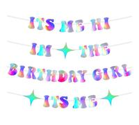 It's Me Hi I'm The Birthday Girl It's Me Bannière, Brillante Guirlande à Suspendre Décoration de Fête d'Anniversaire pour Filles Toile de Fond Photo pour Mur Maison Manteau (Holographique)