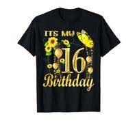 It's My 16th Birthday 16 Year Old Girl Tournesol Papillon T-Shirt