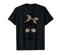 It's My 23rd Birthday Happy 23 Years Old Messy Chignon Léopard T-Shirt Graphique avec Valeur, Homme, Noir, XL